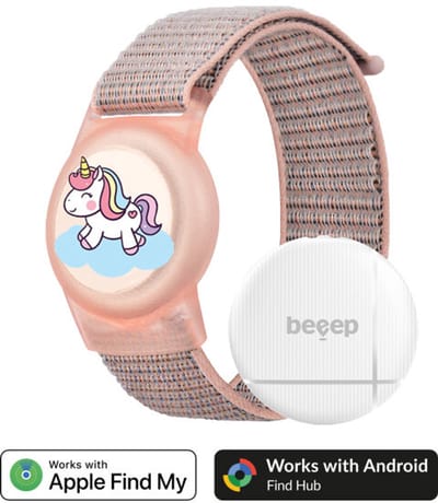 Beeep OneTag Apple Find My & Android Tracker - Kids Wristband Velcro Unicorn