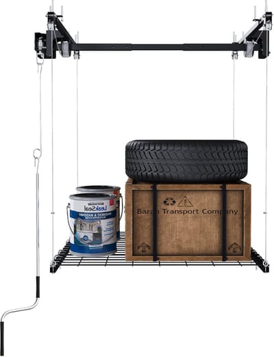 Plafondrek Voor Garage Met Handlier - Stalen Garageplafondrek 120 X 120 Cm - Ruimtebesparende Plafondopslag Voor Hoge Garages - Zwart Staal