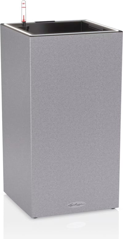 LECHUZA CANTO Stone 30 high LED - Plantenbak - met uitneembare binnenbak - met bewateringssysteem - ALL-IN-ONE set met LECHUZA-PON - met LED-stripverlichting - steengrijs