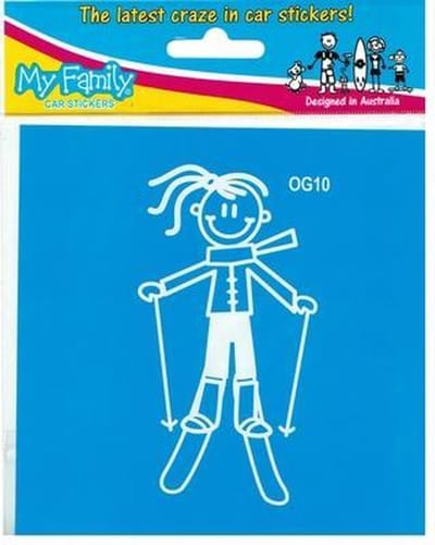 Meisje op ski- autosticker - wit - 10,5 cm - The Sticker Family