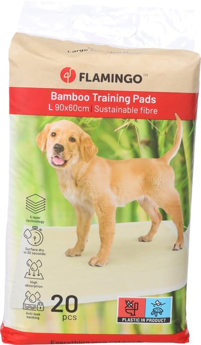 Puppy Pads – Flamingo Trainingsmat Bamboo Padu Beige L – 90x60 cm – 20 stuks – bamboe zindelijkheidsmat voor puppy’s & honden – super absorberend & sneldrogend