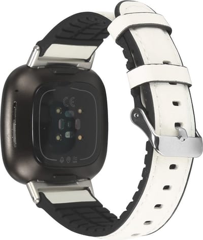 By Qubix - Compatible Fitbit bandje - geschikt voor Fitbit Versa 3 & Sense 1 - leer + siliconen bandje - Wit Smartwatchbandje bandje Armband Polsband Strap Band Watchband