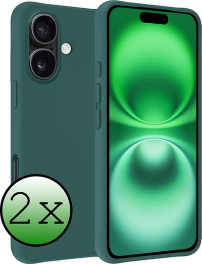 Hoesje 2 Stuks - Geschikt voor Apple iPhone 16 - Sterk & Shockproof - Case Siliconen - Back Cover - Telefoon Hoes - Donkergroen