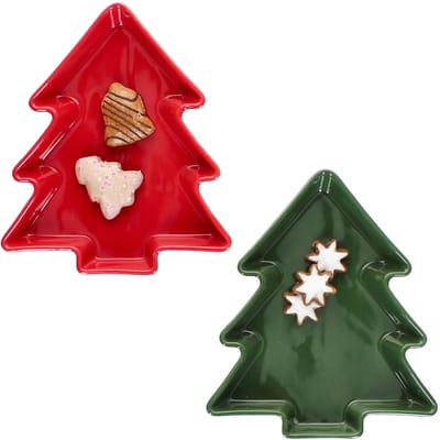 2-delig set taartvormpjes TANNENBOOM 1x rood & 1x groen van aardewerk - 2310532