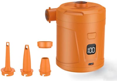 Luchtpomp-Luchtcompressor - Elektrische luchtpomp - Zwembadpomp-Draagbaar- Met LED-batterij-indicator-5200 mAh - 40 0 l/min-Oplaadbare accu - Met 4 spuitmonden - Snelpomp voor boot/luchtbed - oranje