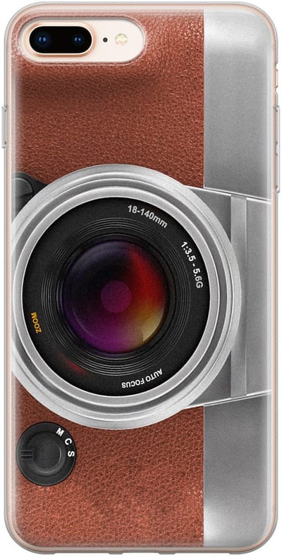 Leuke Telefoonhoesjes - Hoesje geschikt voor iPhone 8 Plus - Vintage camera - Soft case - TPU - Print / Illustratie - Bruin