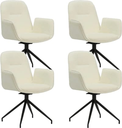Dimehouse Set van 4 Draaibare Eetkamerstoelen Nela Chenille Crème - Met Armleuningen - Chenille - Design