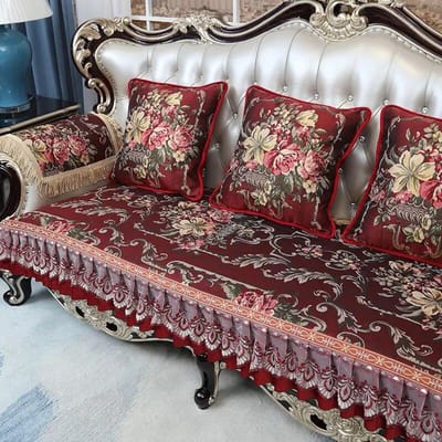 Borduurwerk Jacquard Sofahoes Retro Klassiek Kussen Luxe Stof Combinatie Sofahoes Antislip Hoes Woonkamer Decor 1pc armrest 55x60 cm gray