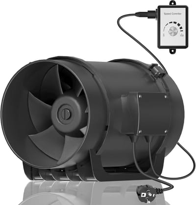 Ventilator met Regelaar - Afzuigventilator Buis - Luchtcirculatie Optimaliseren - Variabele Snelheidscontrole - 200 mm - Zwart