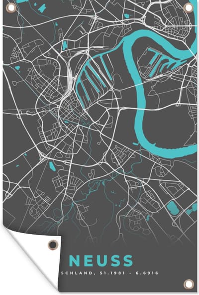 Muurdecoratie Stadskaart – Neuss – Duitsland – Plattegrond – Kaart - 120x180 cm - Tuinposter - Tuindoek