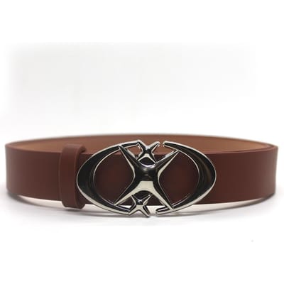 Vintage Mannen Vrouwen Punk Kruis Ster Gesp Riem Ontwerp Metalen Gotische Y2k Riem Pu Leren Tailleband Jeans Broek Decoratieve Riem bruin