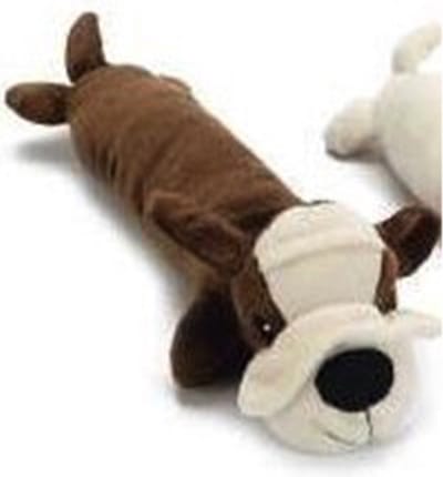 Beeztees hondenknuffel lang hondje donkerbruin met pieper 30 cm x 7 cm ook voor puppy's