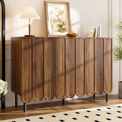 OKWISH Dressoir – Modern Sideboard – 120×35×80 cm – 2 Deuren – Grifloos Met Veermechanisme – Verstelbare Legplanken – Walnoot MDF – Verstelbare Middenpoten