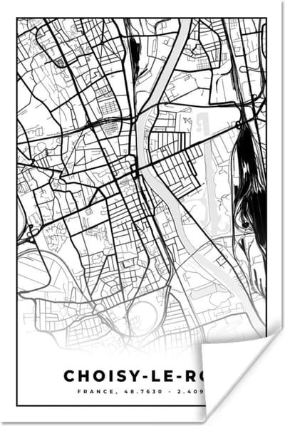 Poster Frankrijk - Choisy-le-Roi - Plattegrond - Stadskaart - Kaart - Zwart wit - 120x180 cm XXL
