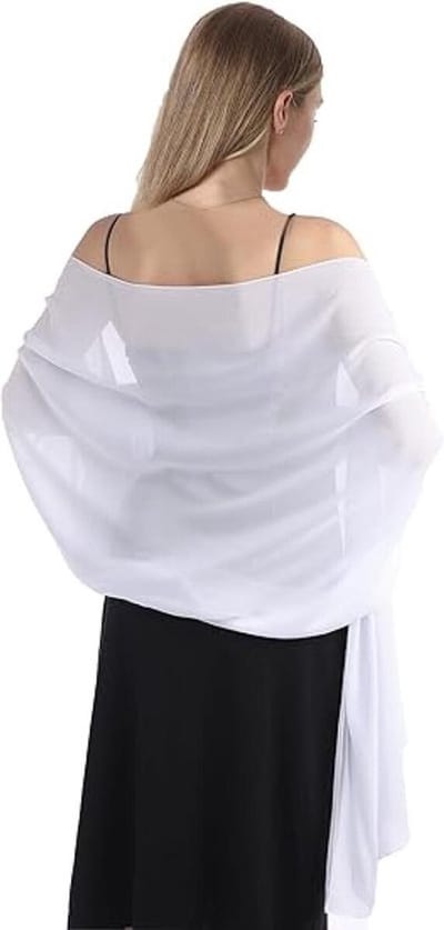 Shawl dames - 200 x 70cm - Chiffon Sjaal - Omslagdoek - Dames Sjaal - Dunne omslagsjaal - Stola - Omslagdoek Dames - Ademend - Chiffon sjaals en omslagdoeken voor avondjurken - Kado - Bruidssjaal - Trouwstola - Wit