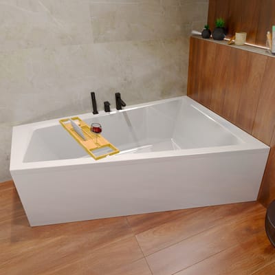 Badland INTIMA hoekbad 180 x 125 cm rechts wit met styropor ombouw met baddrager met bamboe badplank