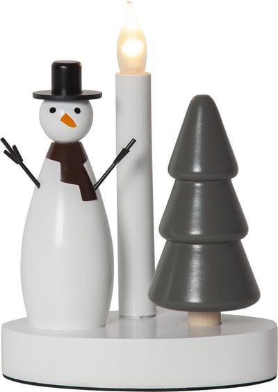 Star Trading LED kandelaar Christmas Joy, sneeuwpop en kerstboom, wit, hout, decoratief licht, warm wit, 21cm