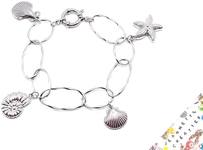 Jeannette-Creatief - Beach - Bedelarmband Zeestar Starfish Schelpen Shell RVS Zilver Jasseron Boeislot Ammoniet - Bedel Zeester - Bedel Schelp - Bedels - Bedel - Chunky Armband - Armband - Schelpen - Ibizachic - Ammoniet - Schelpenarmband