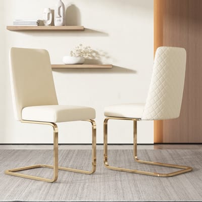 STILVORA Eetkamerstoel - Luxe Velvet Design - Set van 2 - Ruitvormig Achterkant Ontwerp - Voor Eetkamer En Lounge - Beige