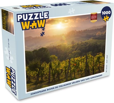 Puzzel Zonsopgang boven de Italiaanse velden van San Gimignano - Legpuzzel - Puzzel 1000 stukjes volwassenen
