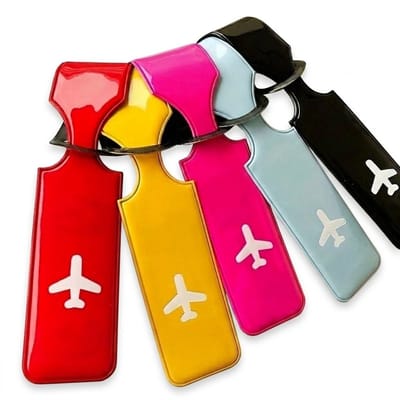 Multicolor kofferlabel set dames heren – waterdichte bagage labels met vliegtuig icoon – reis accessoires voor koffer en handbagage – flexibele bagage hanger – snelle bagage identificatie – set van 5