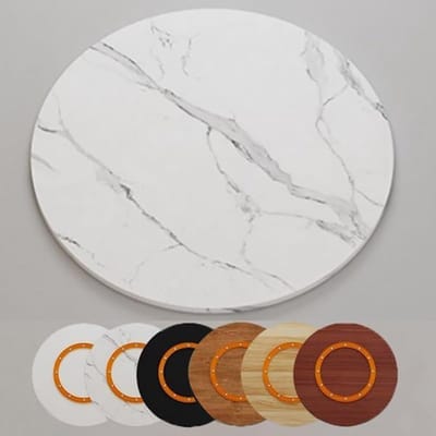 Houten Dienblad - Rond Tafelblad - Gerechten Serveren - Soepele Rotatie - 50-100 cm - Wit Marmer