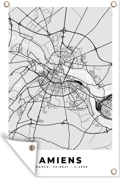 Muurdecoratie Frankrijk - Amiens - Stadskaart - Plattegrond - Kaart - 120x180 cm - Tuinposter - Tuindoek