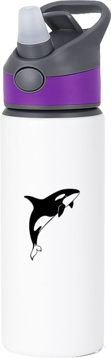 Hacebo® - Orca's waterfles met rietje paars - Vissen - Dieren liefhebbers - Zeedieren - roofdieren - water fles - 650ML