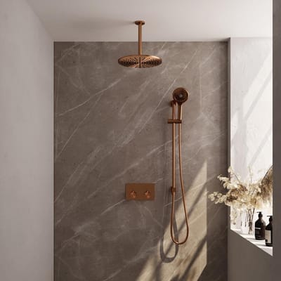 Brauer Copper Edition Thermostatische Regendoucheset Inbouw - Hoofddouche 30 cm - Met Drukknoppen - Handdouche 3 Standen - Doucheslang - Geintegreerde Glijstang