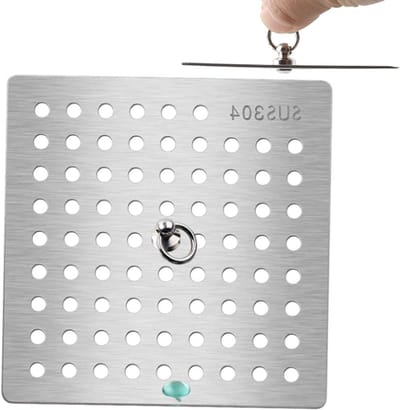 Afvoerafdekking met ring - Vierkante beschermer - Afvoer beschermen - Roestvrij staal - 3.5mm gaten - Zilver