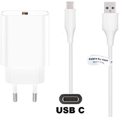 OneOne 18W snellader + 0,2m sterke USB C kabel. Quick Charge lader. Oplader adapter past op Huawei MatePad 11, MatePad 5G, Nova 5i Pro, 5T, 5z, P smart 2021, P20, P20 Pro, P30, P40, Y7a, Y9a