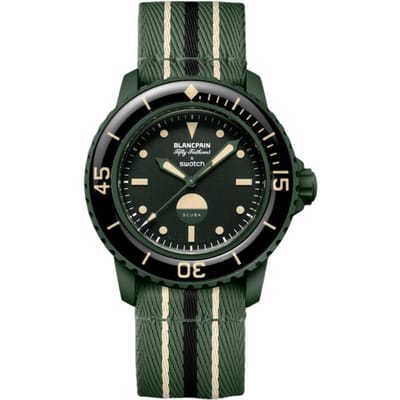 Swatch x Blancpain Scuba Fifty Fathoms Green Abyss Herenhorloges Zwart SO35G100 Green Dial black
