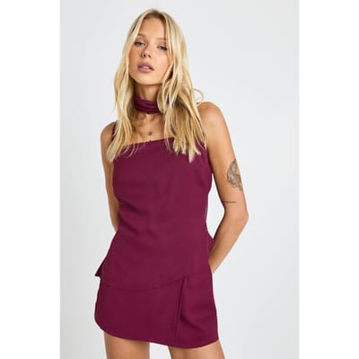 boohoo Dames Chiffon gedrapeerde cami & minirok co-ord | Plum | Maat: 6