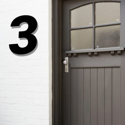 Huisnummer Zwart acryl - Cijfer 3 - Hoogte 30cm (blinde bevestiging)