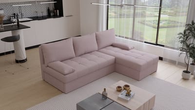 Hoekbank Rabat - Universeel - Stof - Roze - Slaapbank met opbergruimte - Links of Rechts - Direct Leverbaar - Hoekzetel - Chaise longue - Zetel met slaapgedeelte - 3 zits - Zitcomfort stevig