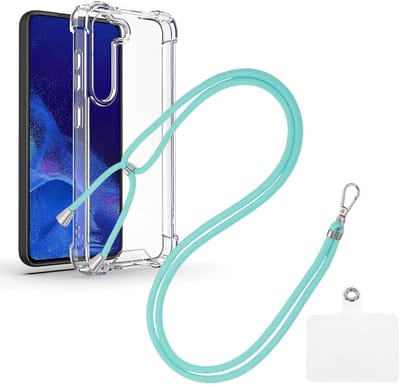 Shock Proof Case Hoes Geschikt voor Samsung Galaxy A35 Hoesje Transparant Met universele Telefoonkoord mint - Cover - Nek Hanger - Koord Hoes