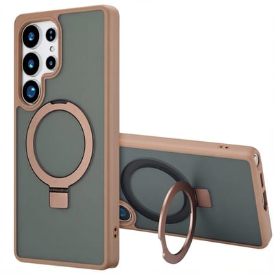 Accezz Hoesje - Geschikt voor Samsung Galaxy S25 Ultra - Ring Stand Backcover met Magnetische Ring - Bruin