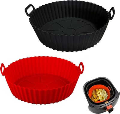 Daity 2-delige Airfryer siliconen bakvorm - 8-inch Airfryer mand voering - siliconen bakvorm - geschikt voor Airfryer oven herbruikbare bakvormen oven accessoires (rood + zwart)