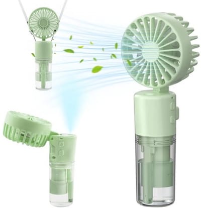 Handventilator - Draagbare ventilator - USB - Mini opvouwbare ventilator - Vier snelheidsstanden - Vernevelingsventilator - Geschikt voor thuis, buiten en op kantoor - Groen - 32*64*163 mm - 1 W