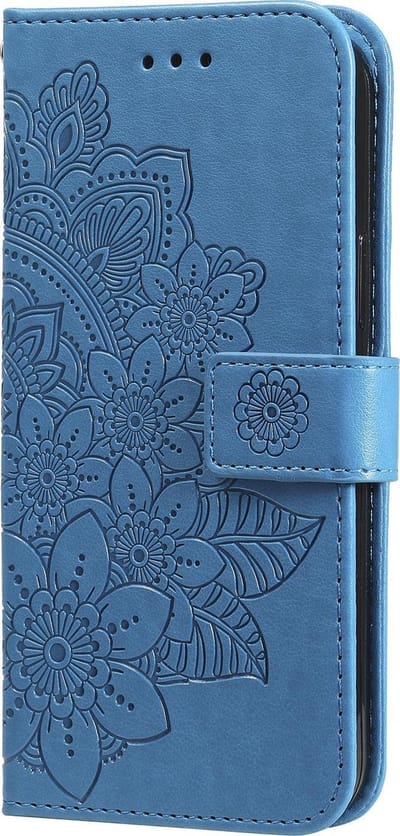 Hoesje geschikt voor iPhone 7 - Bookcase - Pasjeshouder - Portemonnee - Bloemenprint - Kunstleer - Blauw