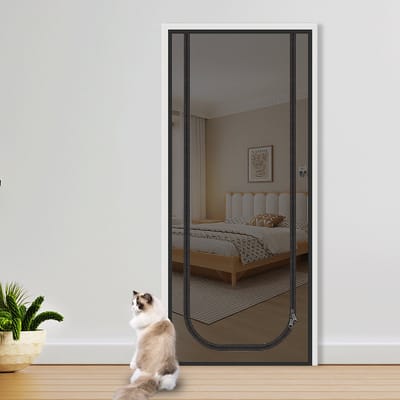 Verstevigde kattendeur met hor - 90x210 cm - Zachte hor met ritssluiting - Tweewegritssluiting - Veiligheidsdeur - Muggenwerend - Verdikt kattenbestendig gaas - Houdt katten en honden buiten - Geschikt voor woonkamer, keuken en slaapkamer - Zwart