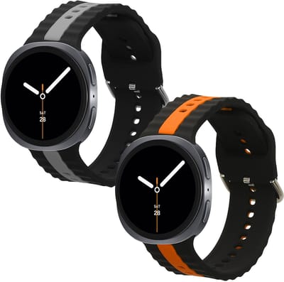 kwmobile 2x horlogebandjes geschikt voor Samsung Galaxy Watch 8 Galaxy / Galaxy Watch 8 Classic 46mm bandje - Smartwatch bandjes van TPU - Activity tracker horloge band in zwart / grijs / zwart / oranje