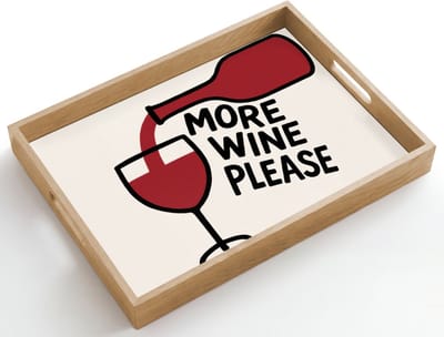 Dienblad hout 50x35 cm - Schootdienblad - Wijnfles - Quote - Rood - Glas - Borrelplank rechthoek - Plateau dienbladen