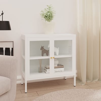 vidaXL - Dressoir - 70x35x70 - cm - staal - en - glas - wit