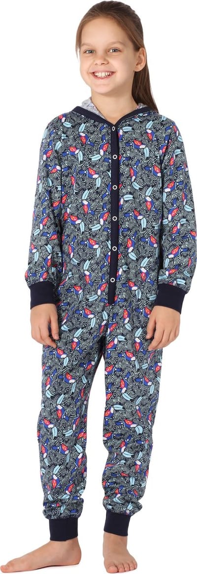 Merry Style Kinder Pyjama - ronde hals - lange mouwen - lange broek met zakken - Katoen - MS-MS10-223-PJ - Marineblau Tukan - 110-116
