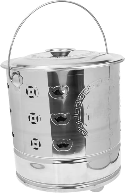 Roestvrijstalen Verbrandingsemmer - Afvalverbrander Tuin - Afval Verbranden Buiten - Ventilatiegaten Deksel - 27x27x27 cm - Zilver