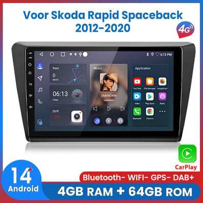 Awesafe Autoradio - Geschikt Voor Skoda Rapid 2012 t/m 2020 - Ram 4G + Rom 64GB - 8 Kern(Core) - Radio scherm met Navigatie GPS - V1PRO - Draadloos Apple Carplay & Android - Ondersteuning invoegen 4G SIM - 2012 2013 2014 2015 2016 2017 2018 2019 2020