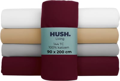 HUSH Living - Hoeslaken 90x200+30cm - 100% katoen, 144TC, soepel en ademend - elastiek rondom - bordeaux