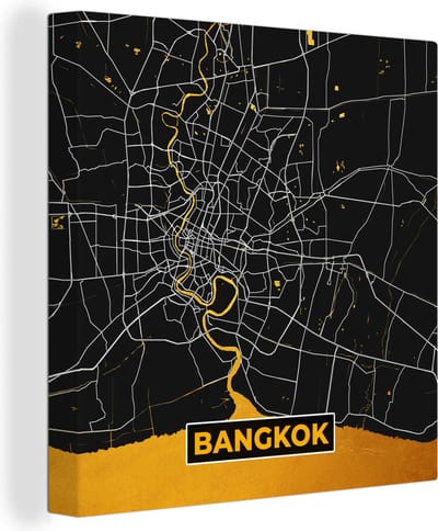 Canvas Schilderij Kaart - Bangkok - Goud - Plattegrond - Stadskaart - 20x20 cm - Wanddecoratie