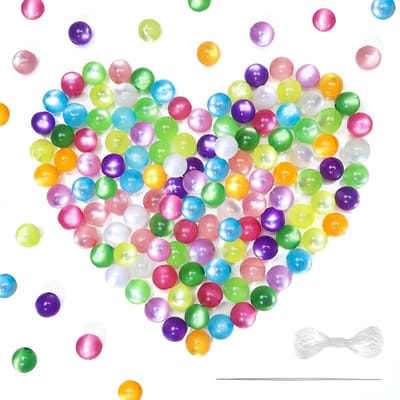 Dailygoods- Acryl Kralen 8 mm - 200 Stuks - Kattenoogkralen - Sieraden Maken - Elastische Draad - Parelnaald - Kunststof Materiaal